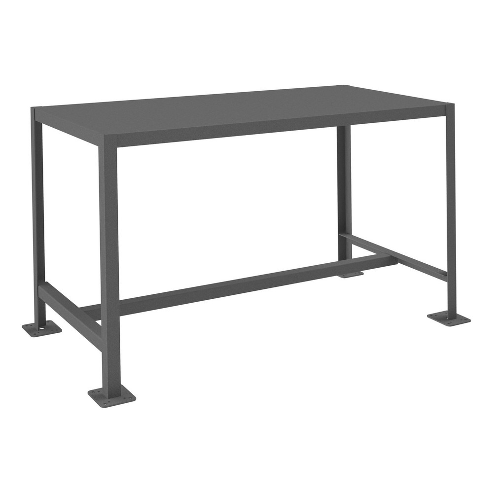 Stationary Work Table: 48" Wide, 24" Deep, 30" High, Powder Coated & Textured, Steel Top, Steel Base, Gray - 2000 lb Capacity, Rounded Edge, 1 Shelf, Assembled
