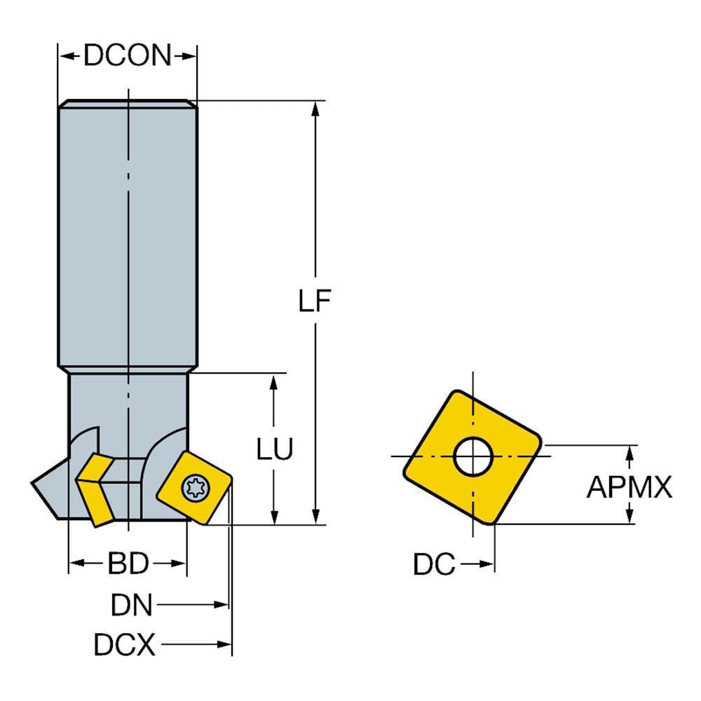 12mm Cut Diam, 20mm Arbor Hole, 9.62mm Max Depth of Cut, 30° Indexable Chamfer & Angle Face Mill