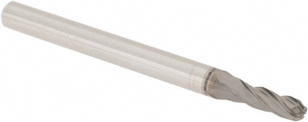 Ball End Mill: 0.125" Dia, 0.2812" LOC, 4 Flute, Solid Carbide