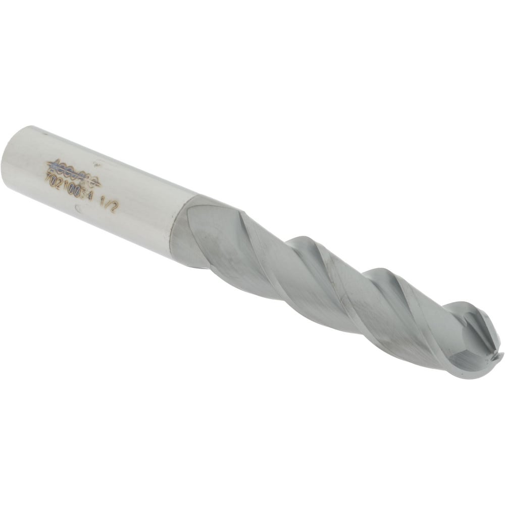 Accupro 12179192 Ball End Mill: 0.5" Dia, 2" LOC, 3 Flute, Solid Carbide 