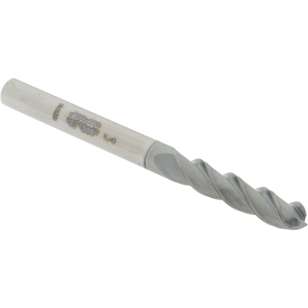 Accupro 12179189 Ball End Mill: 0.25" Dia, 1.125" LOC, 3 Flute, Solid Carbide 