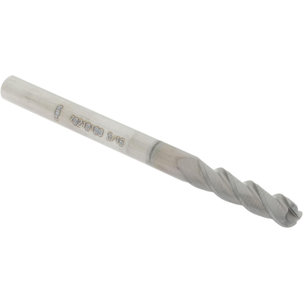 Accupro 12179188 Ball End Mill: 0.1875" Dia, 0.75" LOC, 3 Flute, Solid Carbide 