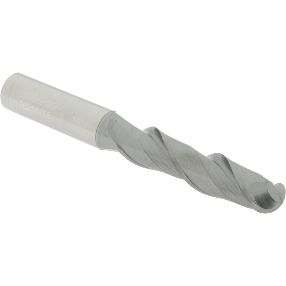 Accupro 12179138 Ball End Mill: 0.5" Dia, 2" LOC, 2 Flute, Solid Carbide 