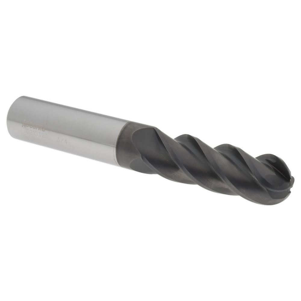 Ball End Mill: 0.75" Dia, 2.25" LOC, 4 Flute, Solid Carbide