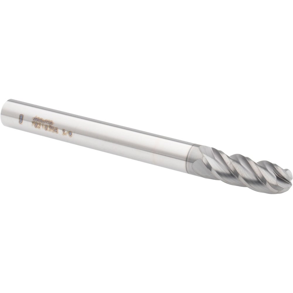 Ball End Mill: 0.375" Dia, 1" LOC, 4 Flute, Solid Carbide