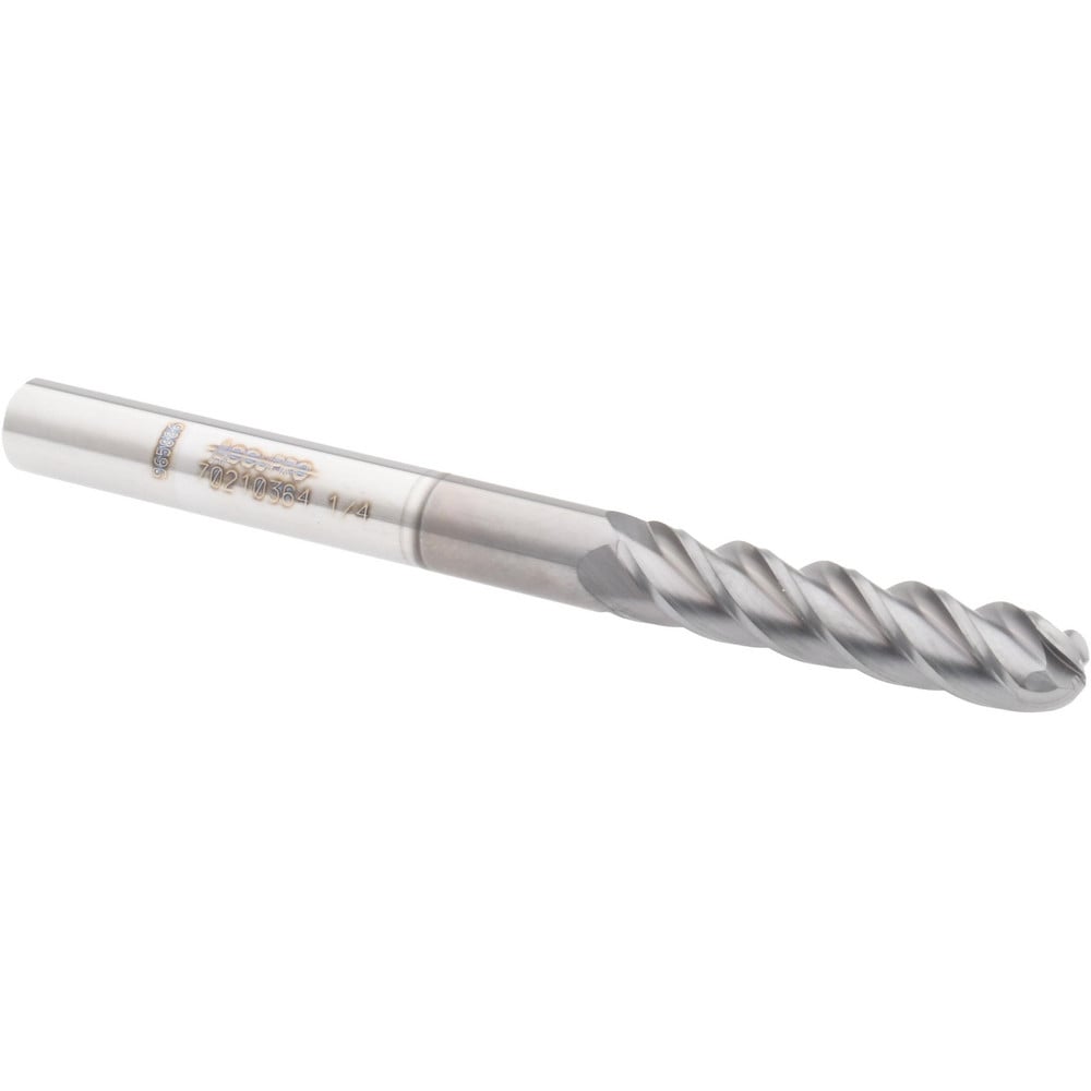 Ball End Mill: 0.25" Dia, 1.125" LOC, 4 Flute, Solid Carbide