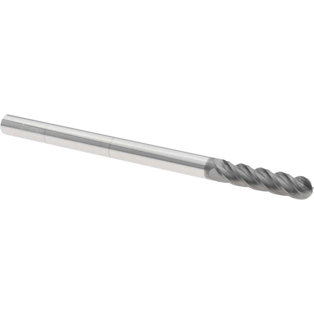 Ball End Mill: 1/4" Dia, 1" LOC, 4 Flute, Solid Carbide