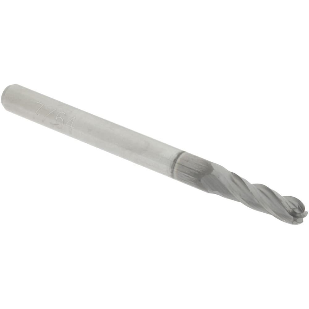 Ball End Mill: 0.1094" Dia, 0.375" LOC, 4 Flute, Solid Carbide