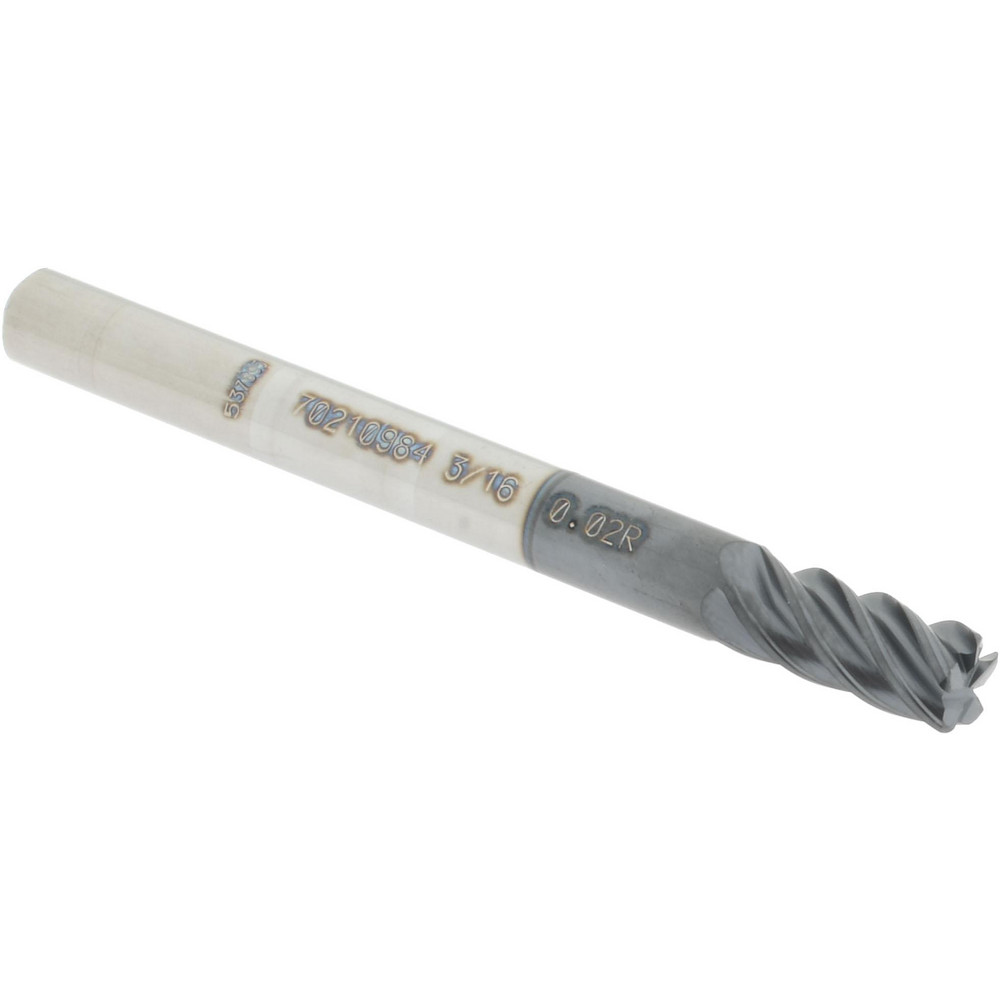12178658 Corner Radius End Mill: 3/16" Dia, 3/8" LOC, 0.02" Radius, 5 Flutes, Solid Carbide  