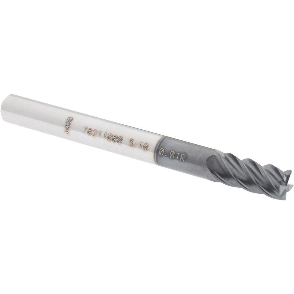 12178639 Corner Radius End Mill: 3/16" Dia, 3/8" LOC, 0.01" Radius, 5 Flutes, Solid Carbide  