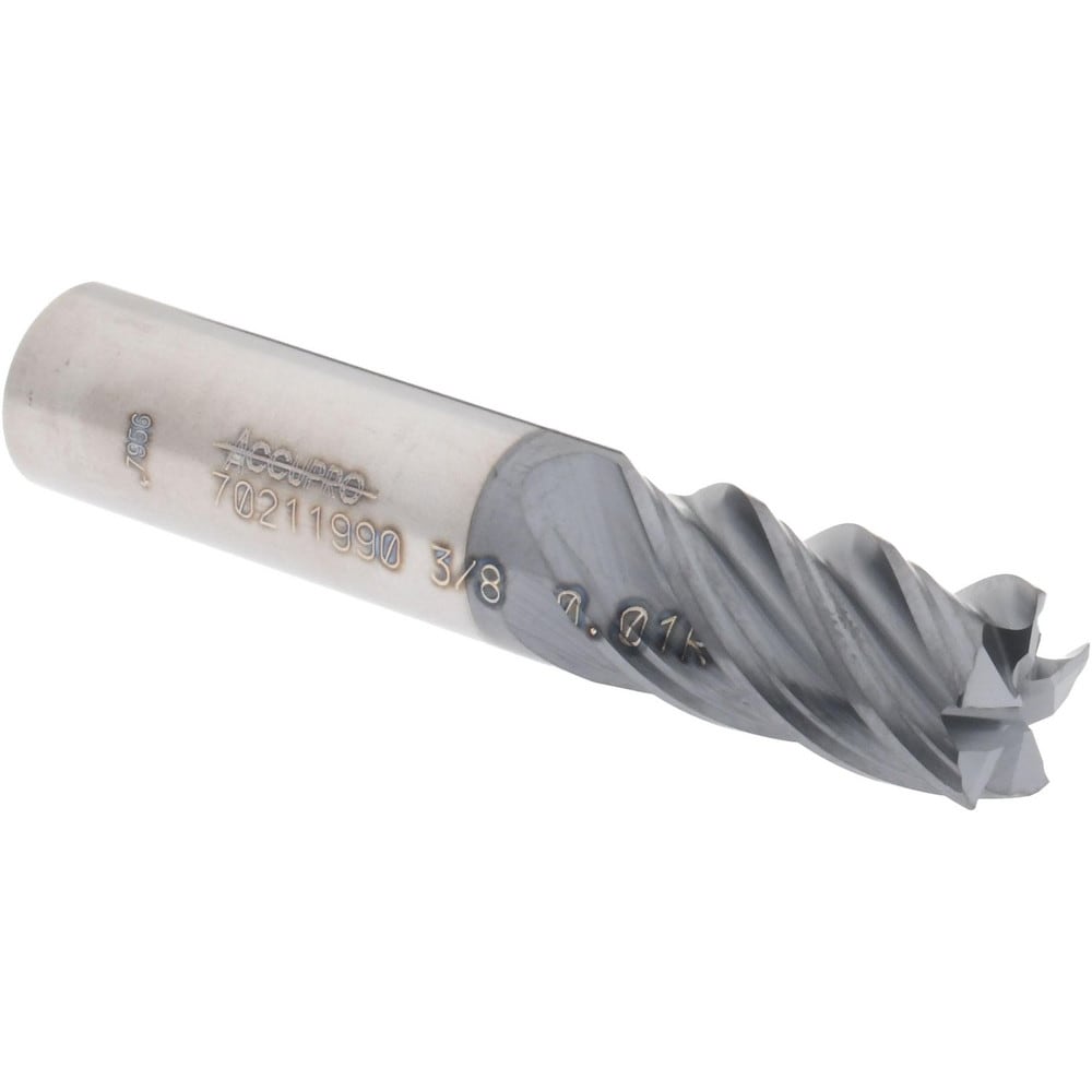 Accupro 12178643 Corner Radius End Mill: 3/8" Dia, 5/8" LOC, 0.01" Radius, 5 Flutes, Solid Carbide 