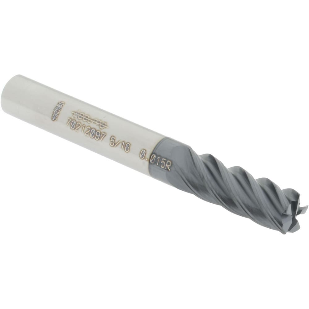 Accupro 12178651 Corner Radius End Mill: 5/16" Dia, 3/4" LOC, 0.015" Radius, 5 Flutes, Solid Carbide 