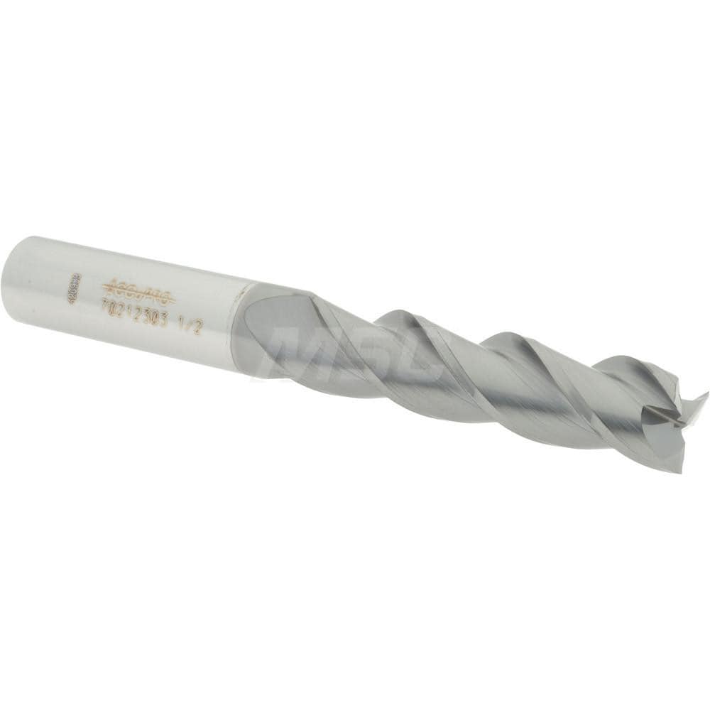 Accupro 12178927 Square End Mill: 1/2 Dia, 2 LOC, 1/2 Shank Dia, 4 OAL, 3 Flutes, Solid Carbide 