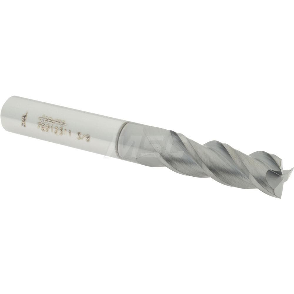 Accupro 12178925 Square End Mill: 3/8 Dia, 1-1/8 LOC, 3/8 Shank Dia, 3 OAL, 3 Flutes, Solid Carbide 