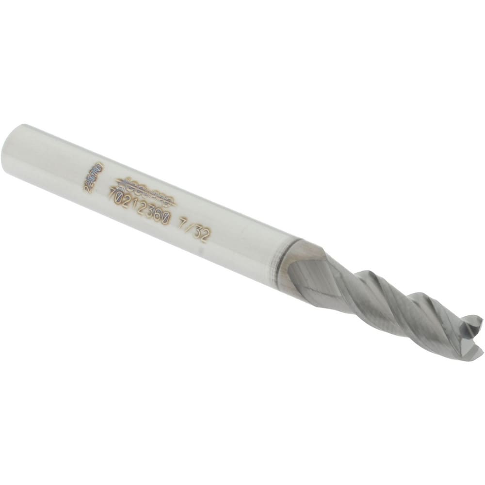 Accupro 12178880 Square End Mill: 7/32 Dia, 5/8 LOC, 1/4 Shank Dia, 2-1/2 OAL, 3 Flutes, Solid Carbide 