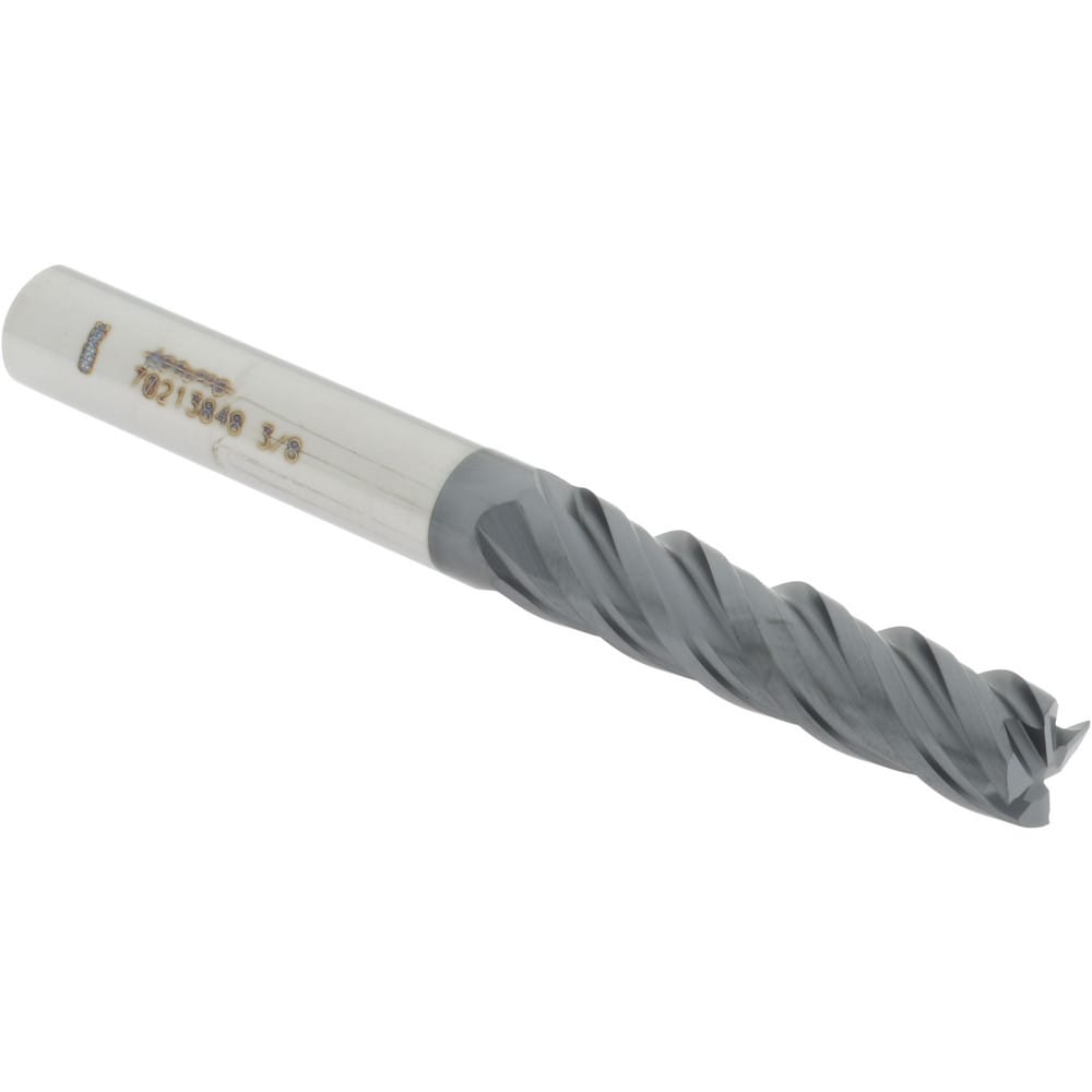 Accupro 12180443 Square End Mill: 3/8 Dia, 1-1/2 LOC, 3/8 Shank Dia, 3-1/2 OAL, 4 Flutes, Solid Carbide 