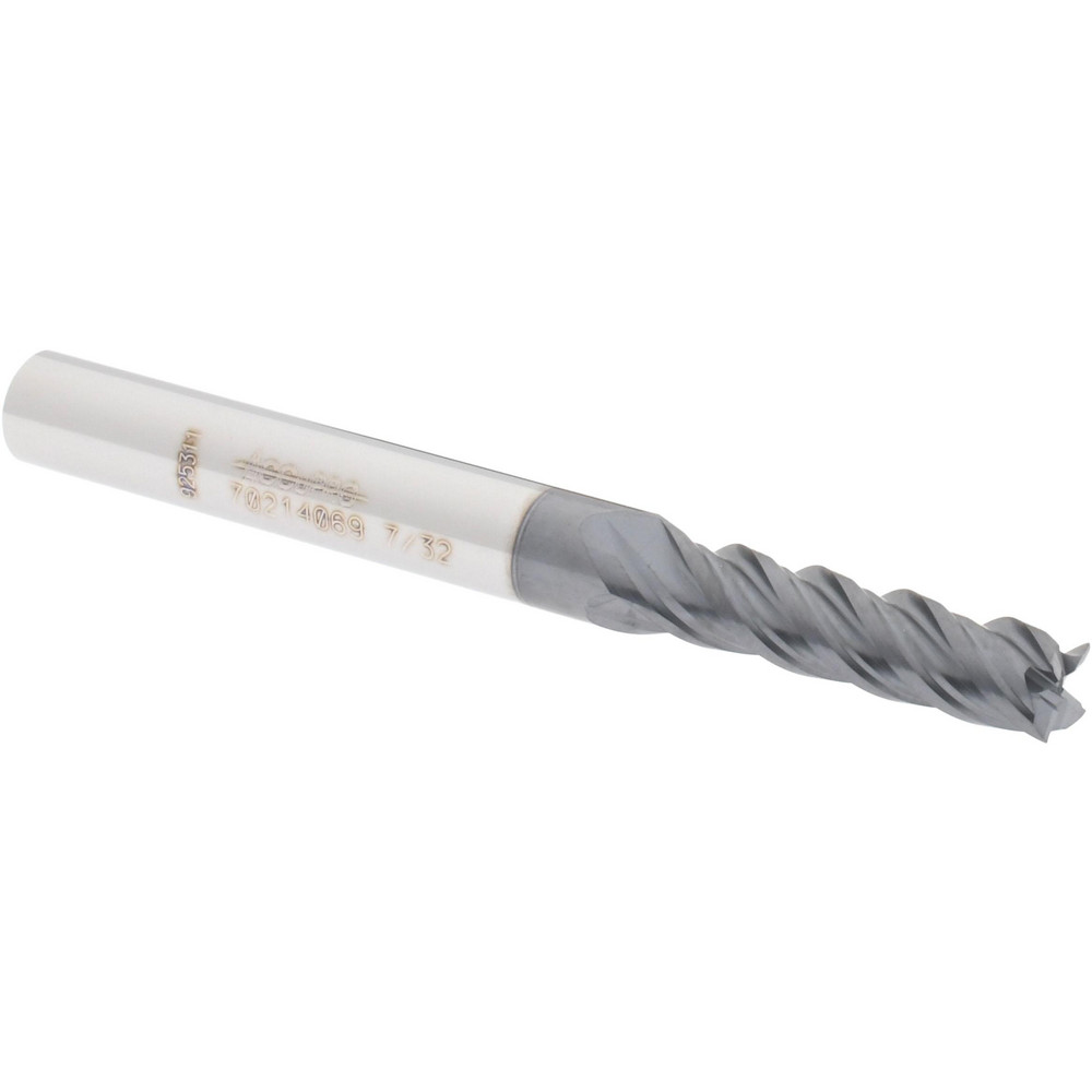12180423 Square End Mill: 7/32 Dia, 3/4 LOC, 1/4 Shank Dia, 2-1/2 OAL, 4 Flutes, Solid Carbide  