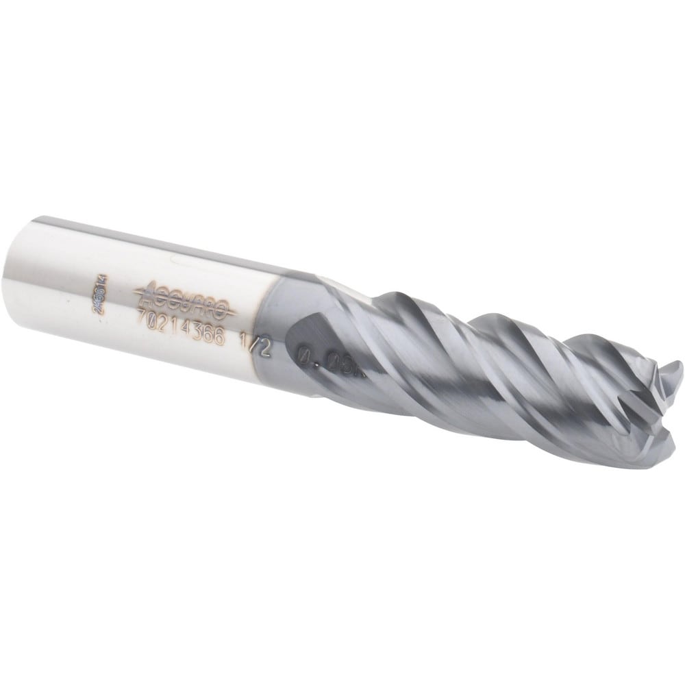 Accupro 12180634 Corner Radius End Mill: 1/2" Dia, 1-1/4" LOC, 0.06" Radius, 4 Flutes, Solid Carbide 