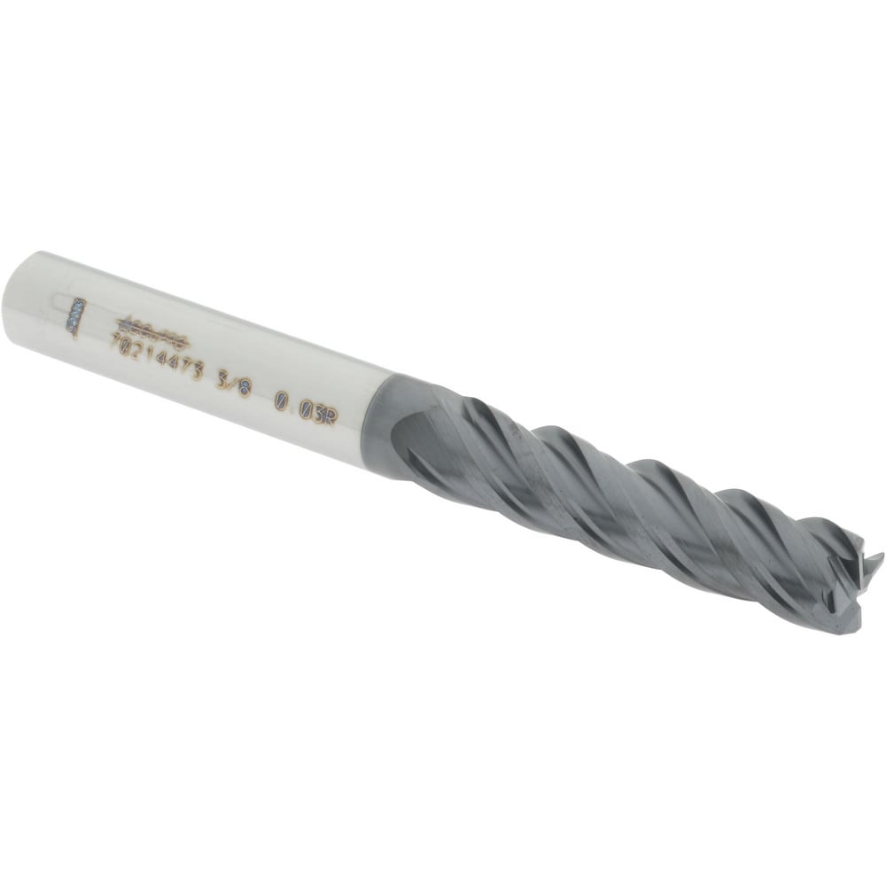 Accupro 12180598 Corner Radius End Mill: 3/8" Dia, 1-1/2" LOC, 0.03" Radius, 4 Flutes, Solid Carbide 