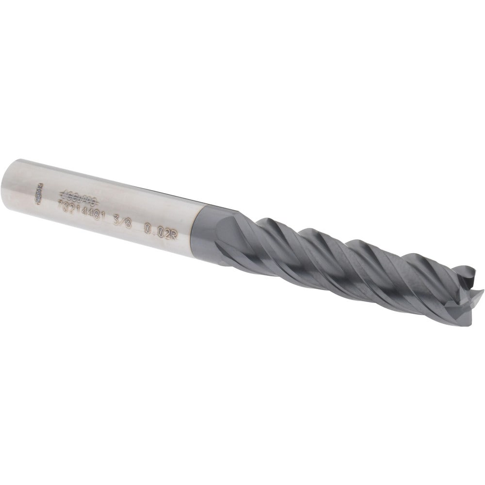 Accupro 12180570 Corner Radius End Mill: 3/8" Dia, 1-1/2" LOC, 0.02" Radius, 4 Flutes, Solid Carbide 