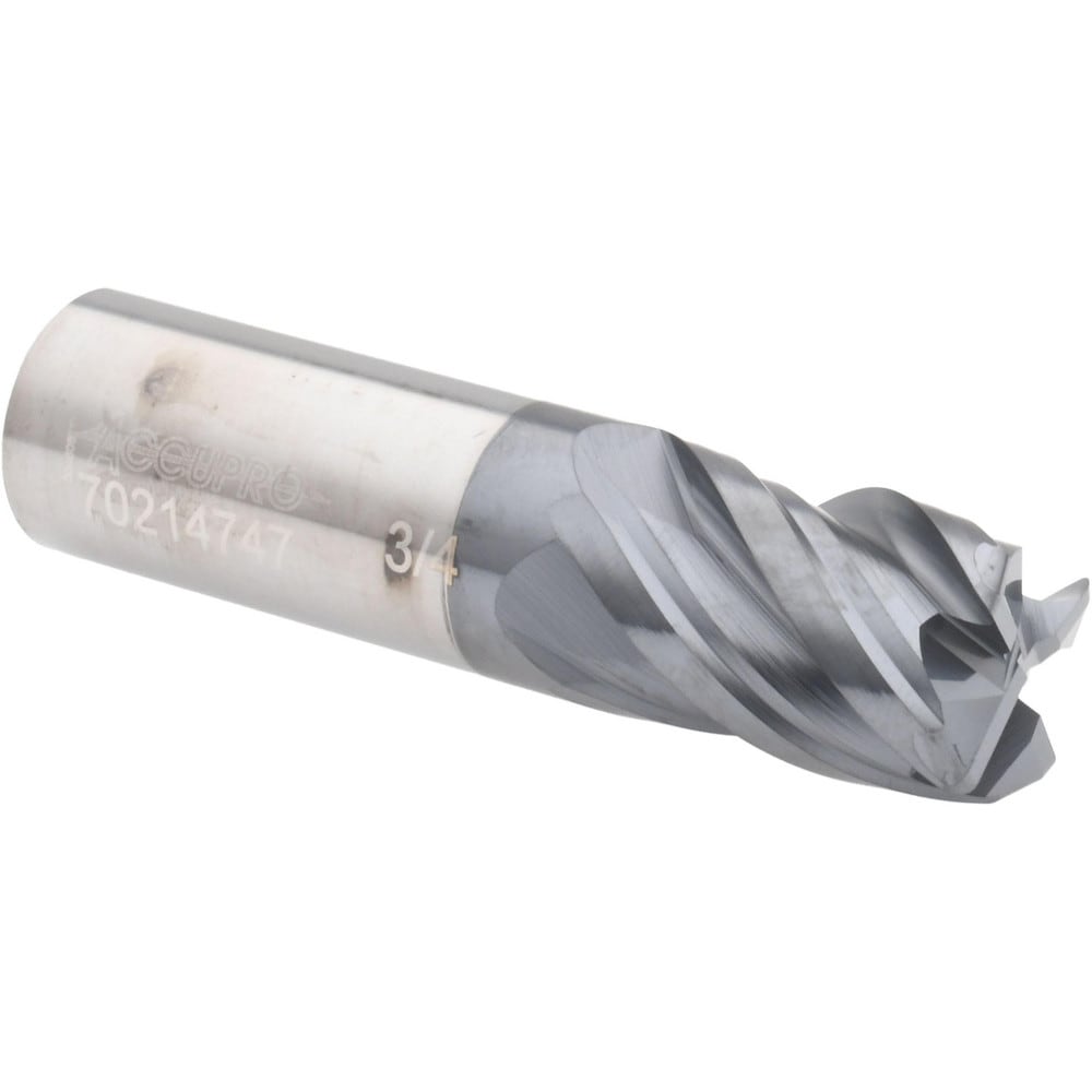 Accupro 12180646 Corner Radius End Mill: 3/4" Dia, 1" LOC, 0.06" Radius, 4 Flutes, Solid Carbide 