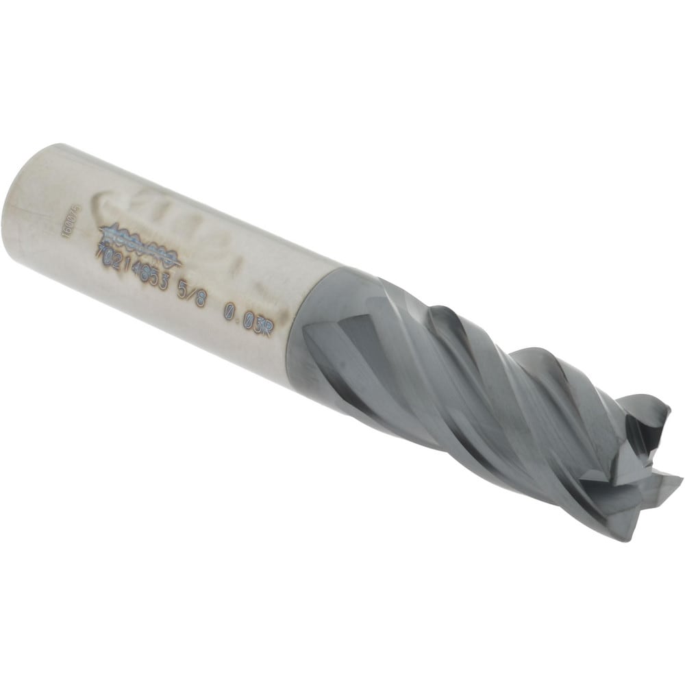 Accupro 12180612 Corner Radius End Mill: 5/8" Dia, 1-1/4" LOC, 0.03" Radius, 4 Flutes, Solid Carbide 