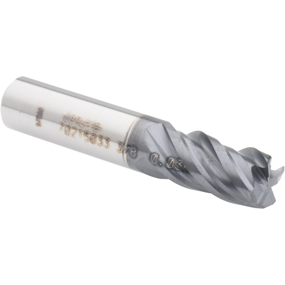 Accupro 12180596 Corner Radius End Mill: 3/8" Dia, 5/8" LOC, 0.03" Radius, 4 Flutes, Solid Carbide 