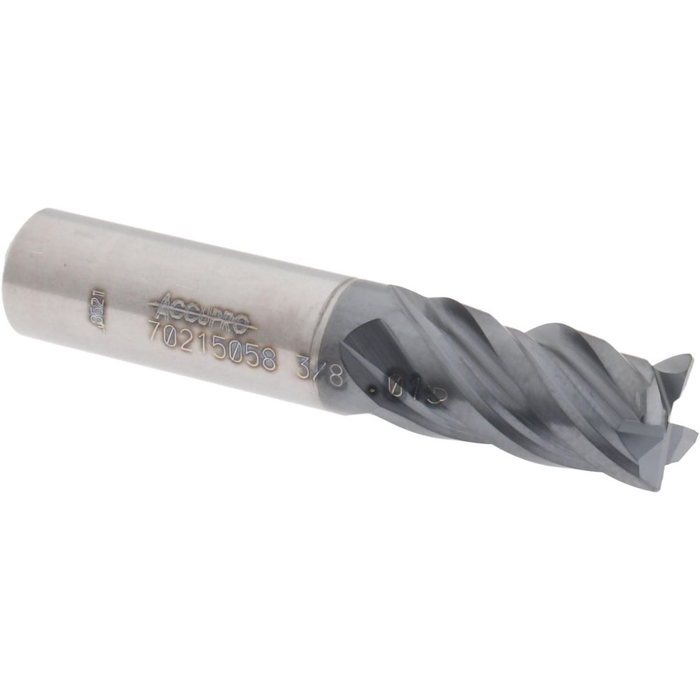 Accupro 12180530 Corner Radius End Mill: 3/8" Dia, 5/8" LOC, 0.015" Radius, 4 Flutes, Solid Carbide 