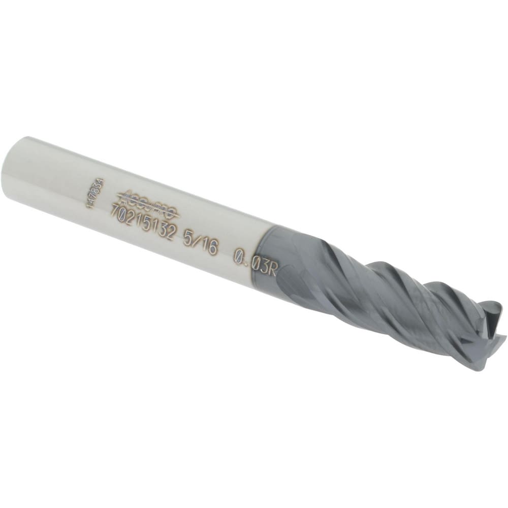 Accupro 12180592 Corner Radius End Mill: 5/16" Dia, 3/4" LOC, 0.03" Radius, 4 Flutes, Solid Carbide 