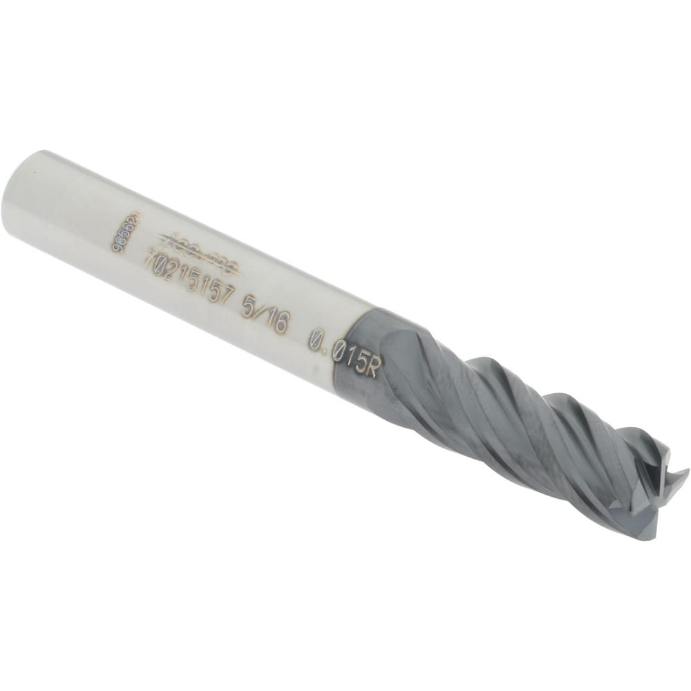 Accupro 12177676 Corner Radius End Mill: 5/16" Dia, 3/4" LOC, 0.015" Radius, 4 Flutes, Solid Carbide 