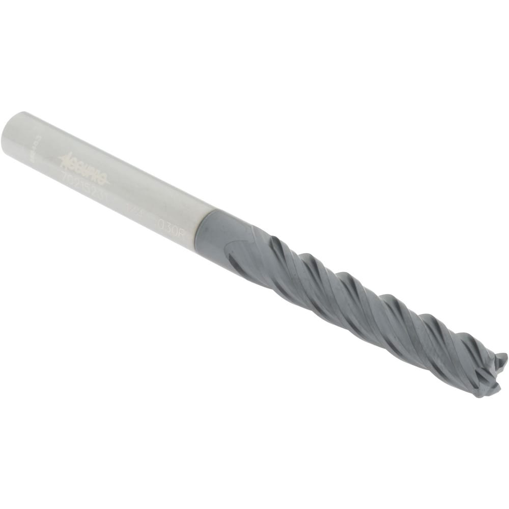 Accupro 12180588 Corner Radius End Mill: 1/4" Dia, 1-1/4" LOC, 0.03" Radius, 4 Flutes, Solid Carbide 