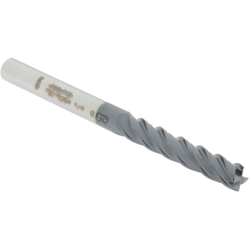 Accupro 12180493 Corner Radius End Mill: 1/4" Dia, 1-1/4" LOC, 0.01" Radius, 4 Flutes, Solid Carbide 