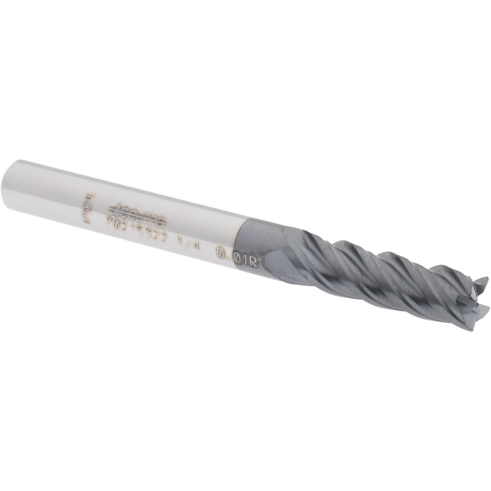 12180489 Corner Radius End Mill: 1/4" Dia, 3/4" LOC, 0.01" Radius, 4 Flutes, Solid Carbide  