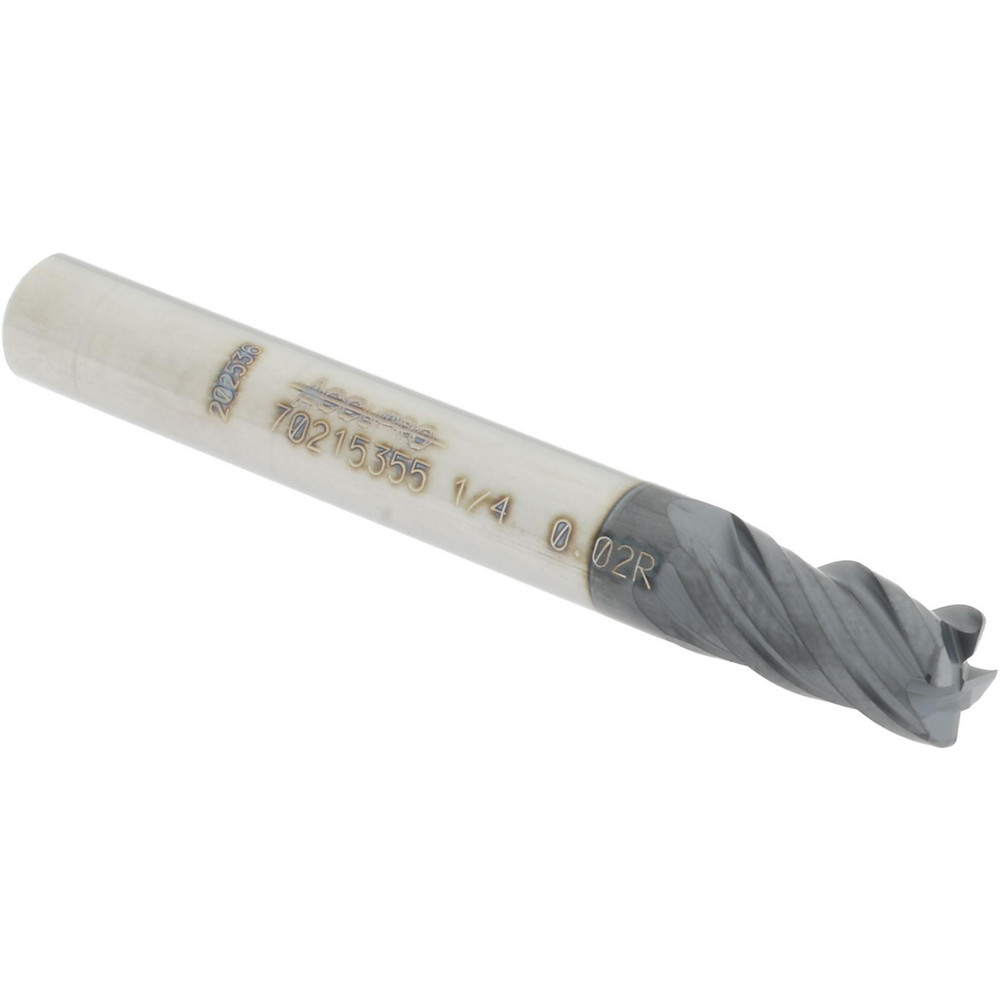 12180556 Corner Radius End Mill: 1/4" Dia, 3/8" LOC, 0.02" Radius, 4 Flutes, Solid Carbide  