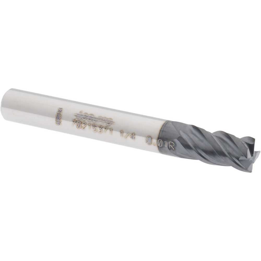 12180491 Corner Radius End Mill: 1/4" Dia, 3/8" LOC, 0.01" Radius, 4 Flutes, Solid Carbide  