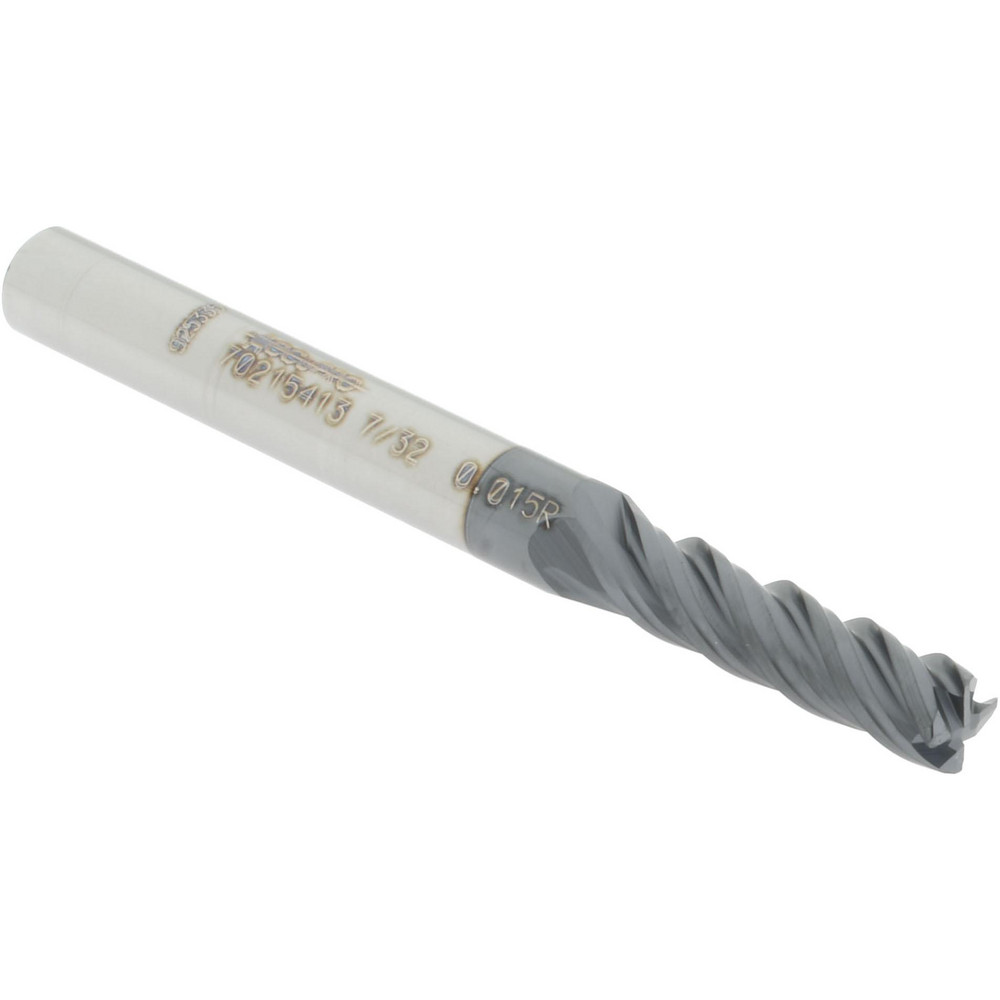 12180519 Corner Radius End Mill: 0.2188" Dia, 3/4" LOC, 0.015" Radius, 4 Flutes, Solid Carbide  