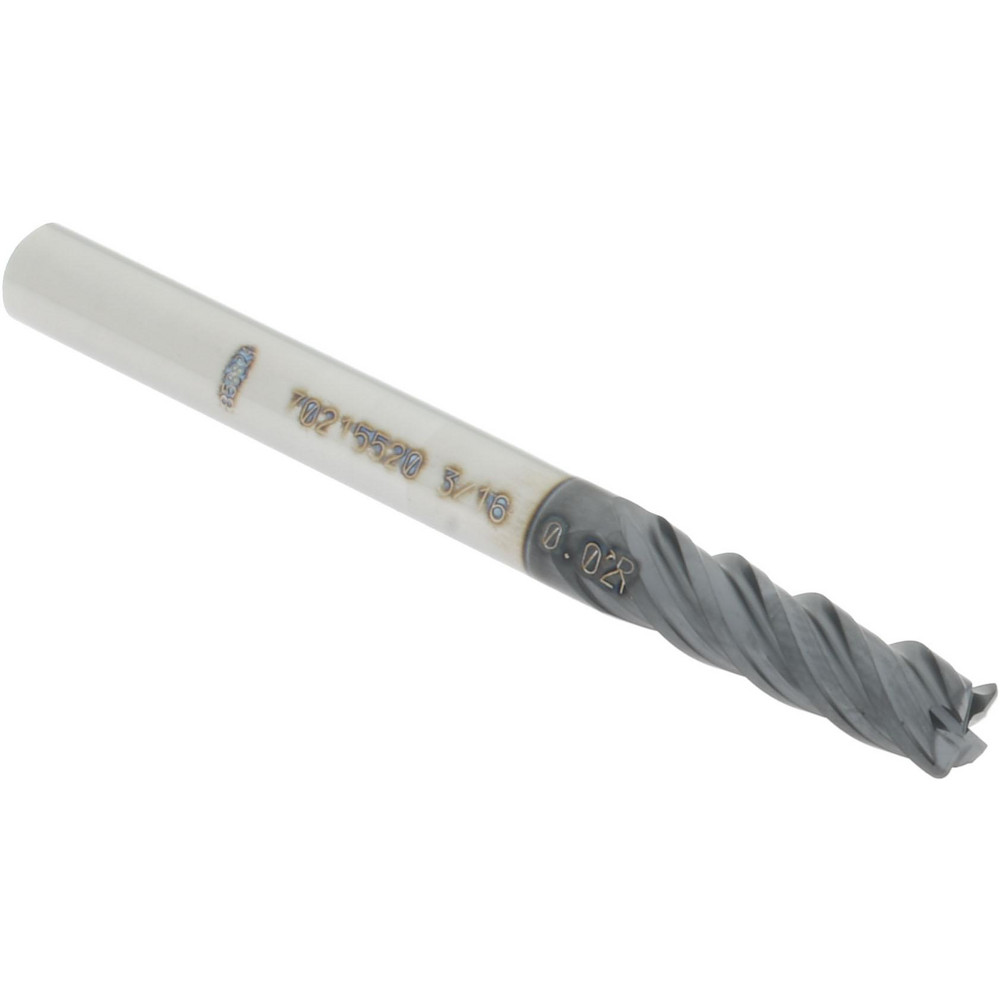 12180546 Corner Radius End Mill: 3/16" Dia, 5/8" LOC, 0.02" Radius, 4 Flutes, Solid Carbide  