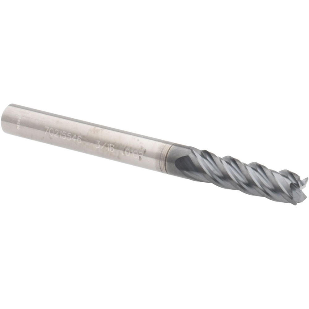 12180485 Corner Radius End Mill: 3/16" Dia, 5/8" LOC, 0.01" Radius, 4 Flutes, Solid Carbide  