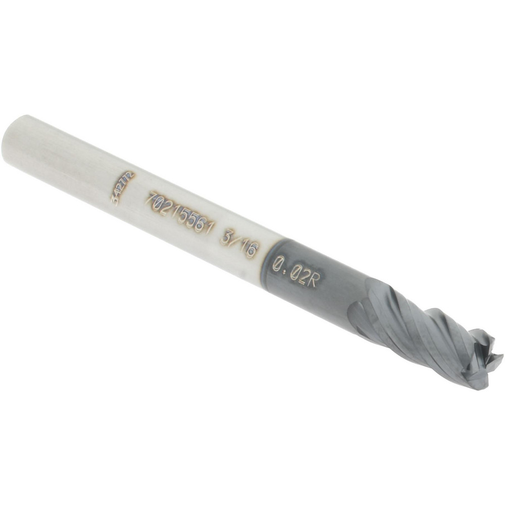 12180548 Corner Radius End Mill: 3/16" Dia, 3/8" LOC, 0.02" Radius, 4 Flutes, Solid Carbide  