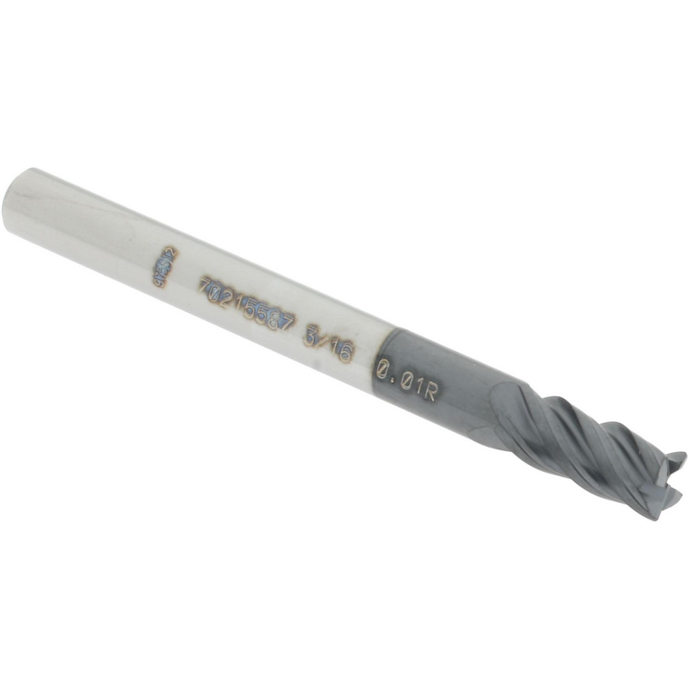 12180487 Corner Radius End Mill: 3/16" Dia, 3/8" LOC, 0.01" Radius, 4 Flutes, Solid Carbide  