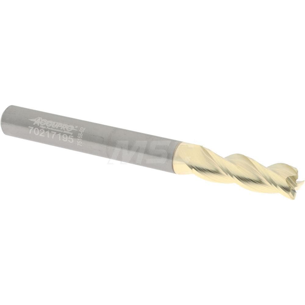 Accupro 350-25012-020C5 Corner Radius End Mill: 1/4" Dia, 3/4" LOC, 0.02" Radius, 3 Flutes, Solid Carbide 