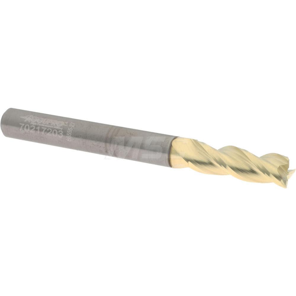 Accupro 350-25012-010C5 Corner Radius End Mill: 1/4" Dia, 3/4" LOC, 0.01" Radius, 3 Flutes, Solid Carbide 