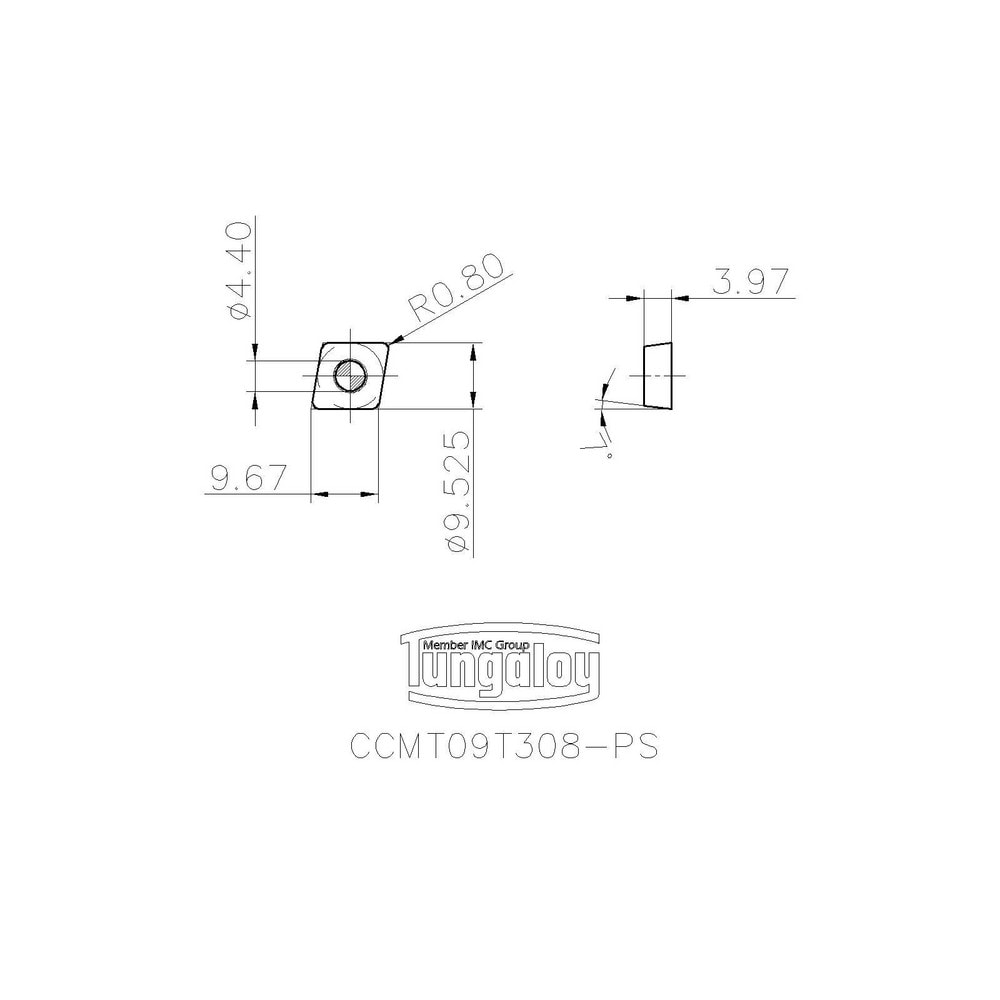 Tungaloy - Turning Insert: ccmt09t308ps ah725, Solid Carbide