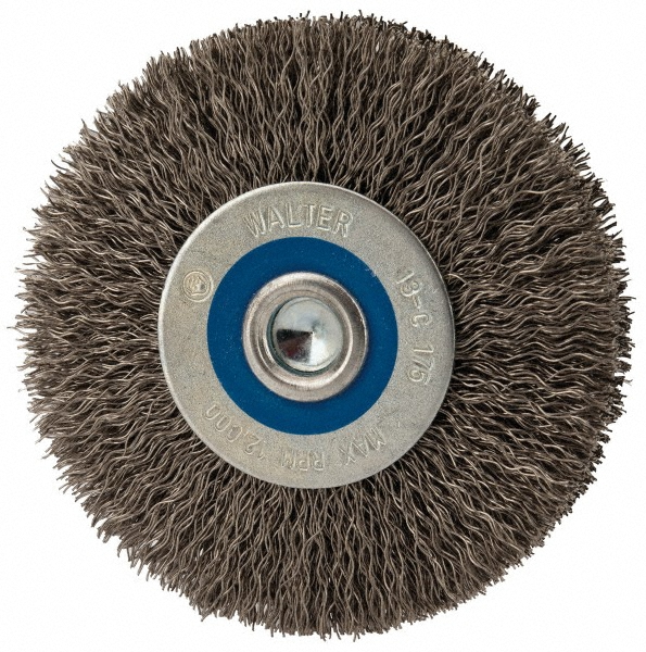 WALTER Surface Technologies Wheel Brush: 3" Wheel Dia, 3/4" Face Width, 0.0118" Wire Dia, Crimped - Stainless Steel, 12000 RPM | Part #13C175