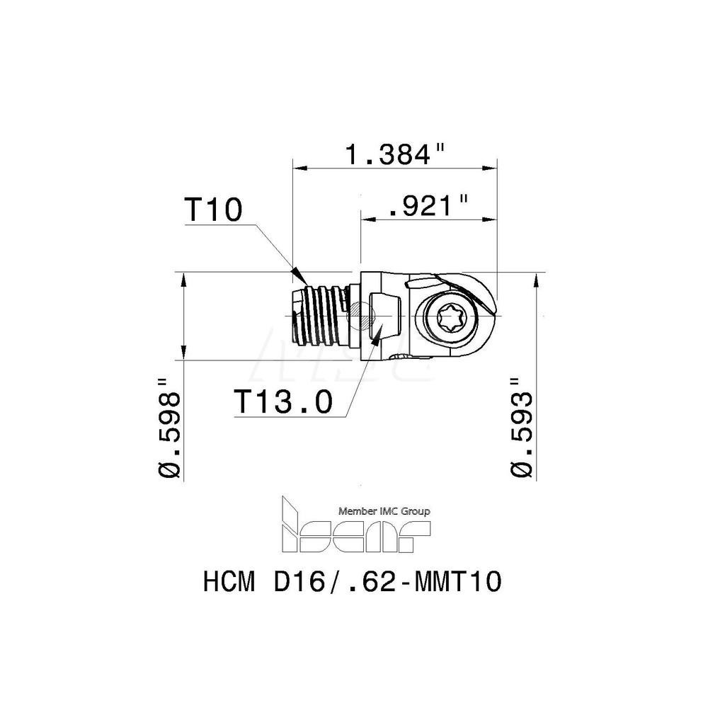 Iscar Indexable Ball Nose End Mill 0.63" Cut Dia, Solid Carbide, 1.
