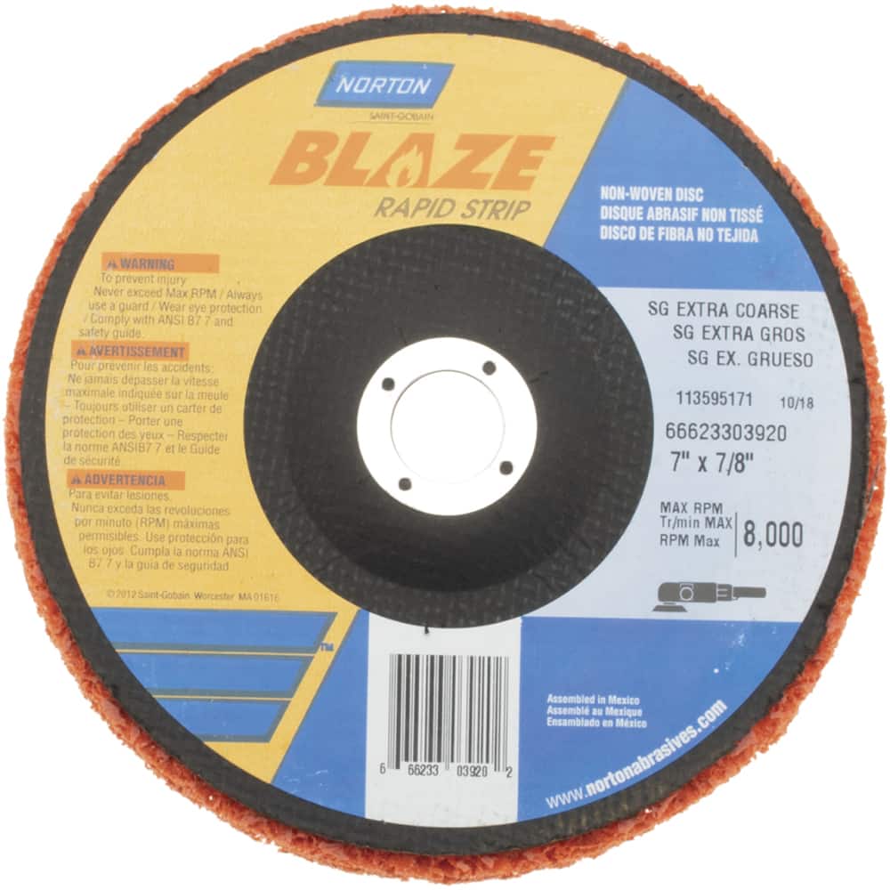 Deburring Disc: 7" Dia, 7/8" Hole, Extra Coarse Grade, Aluminum Oxide/Ceramic