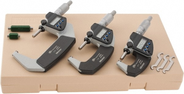 Mitutoyo 293-960-30 0 to 3" Range, 0.001mm Resolution, IP65, 3 Piece Electronic Outside Micrometer Sets Image