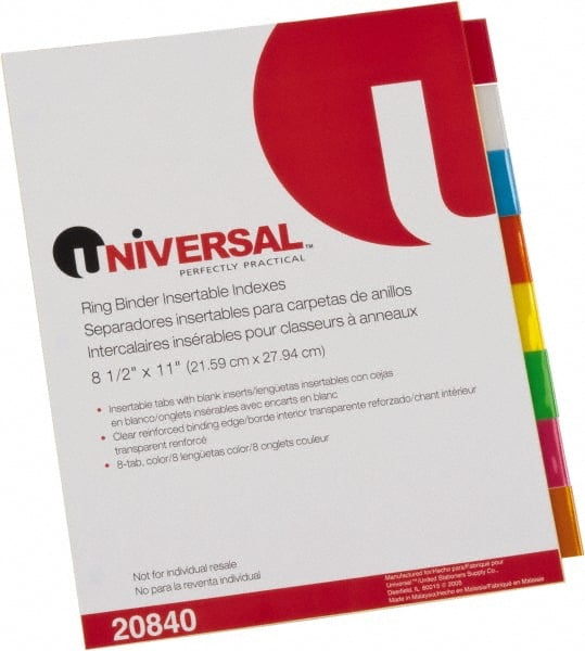 Universal UNV20840 Pack of (24), 8-1/2 x 11", 8 Tabs, Single-Sided Clear Mylar Reinforced Binding Edge, Insertable Tab Economy Indexes 