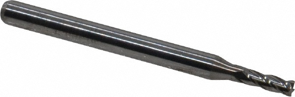 Square End Mill: 5/64'' Dia, 0.24'' LOC, 1/8'' Shank Dia, 1-1/2'' OAL, 4 Flutes, Solid Carbide