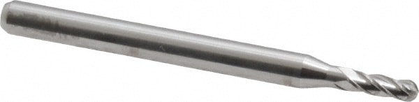 Ball End Mill: 0.0781" Dia, 0.2344" LOC, 4 Flute, Solid Carbide